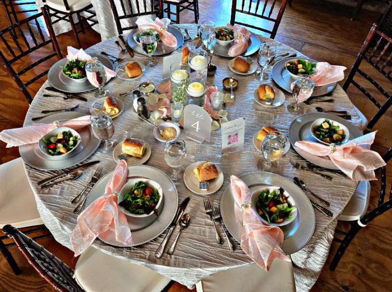 Salad station featuring mixed greens, grilled chicken, and house dressing